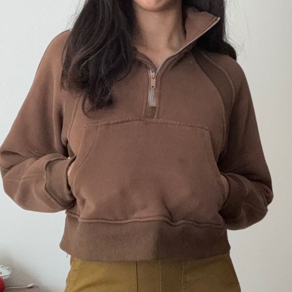 Lululemon Scuba Oversized Half-Zip Hoodie Brown Cropped Fleece Sweatshirt Size 2